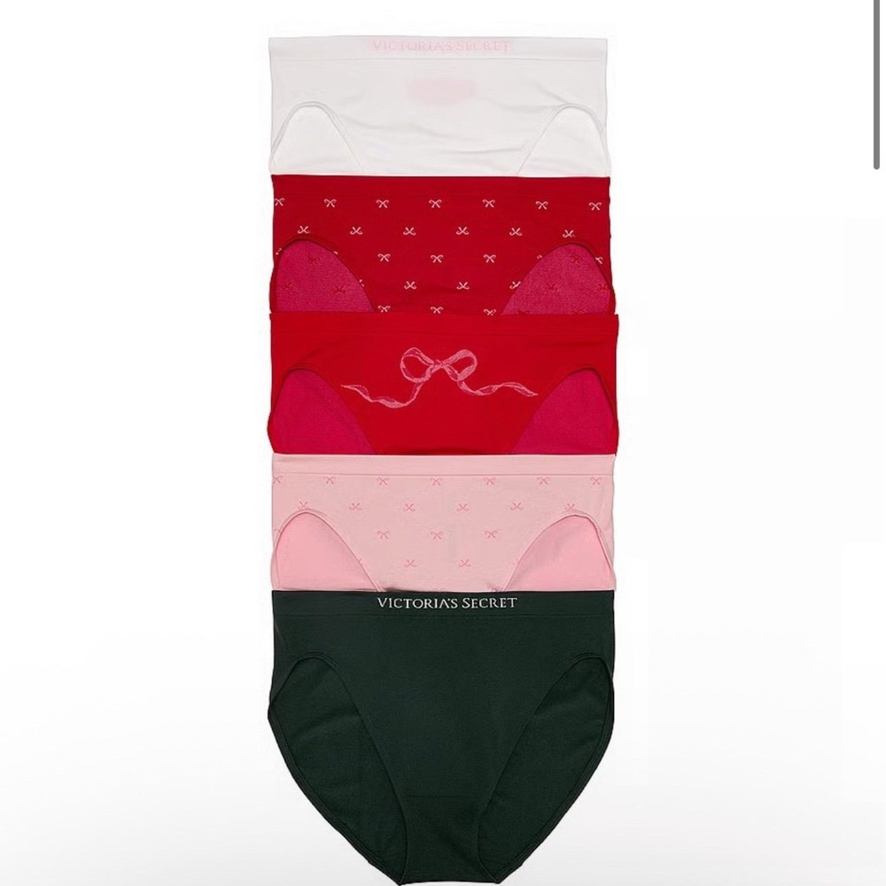 Victoria Secret Brief Panties Womens  L Seamless High Leg 5 Pairs Multicolor Bow